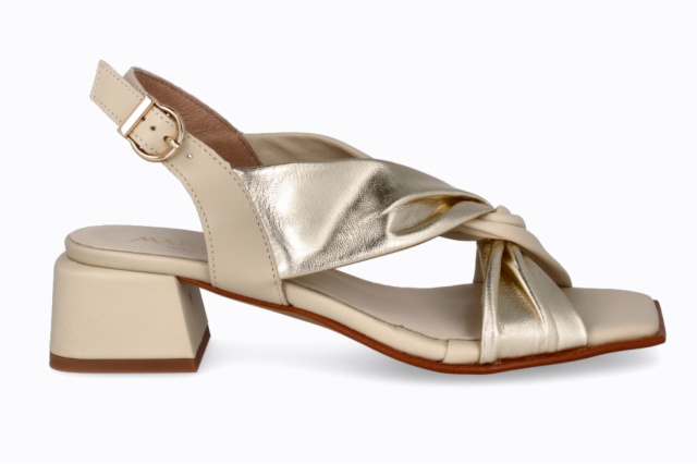 SANDALIA METALIZADO PLATINO Y BEIG